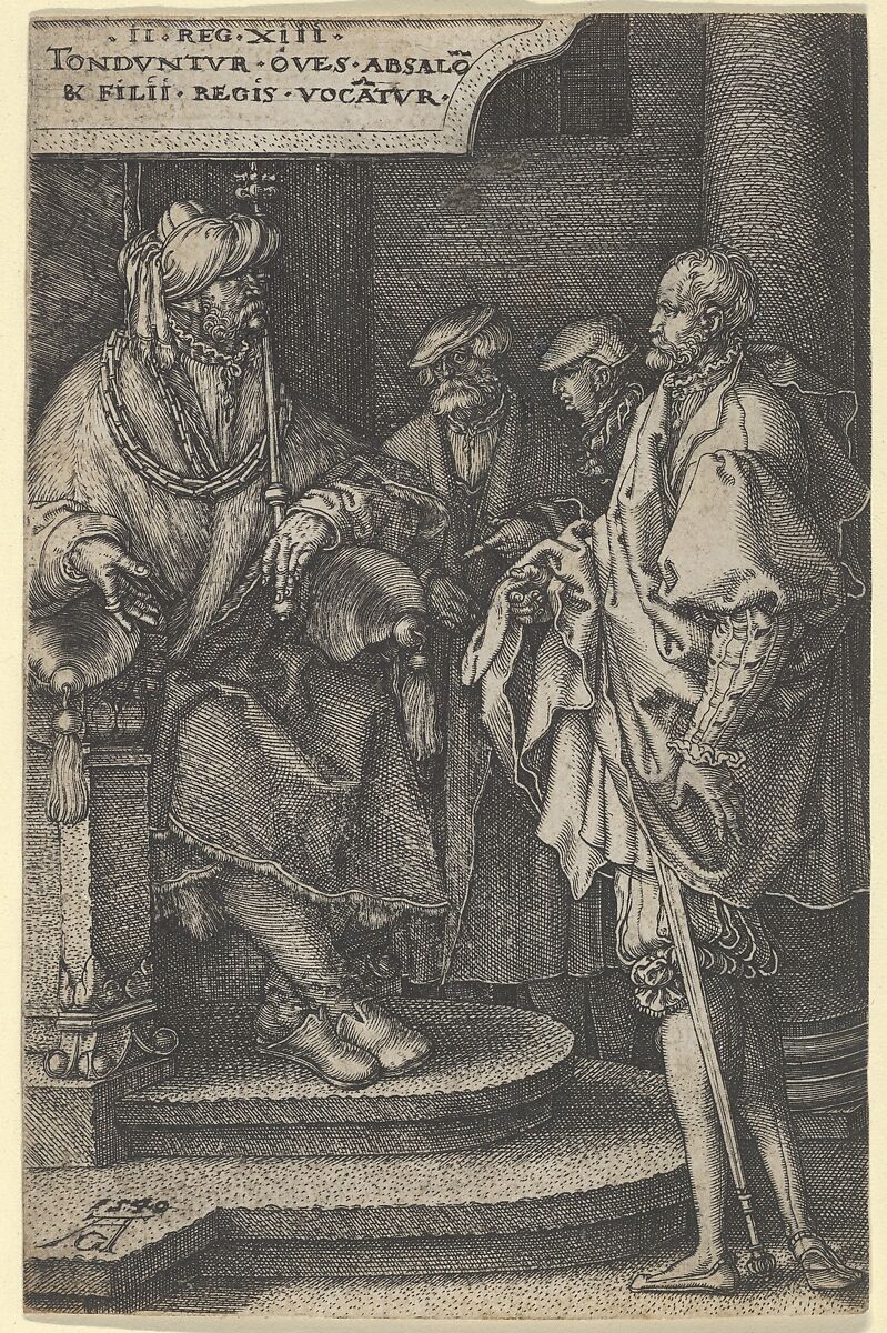 Absalom Inviting David and His Brothers, from "The Story of Amnon and Tamar", Heinrich Aldegrever (German, Paderborn ca. 1502–1555/1561 Soest), Engraving; first state of two 