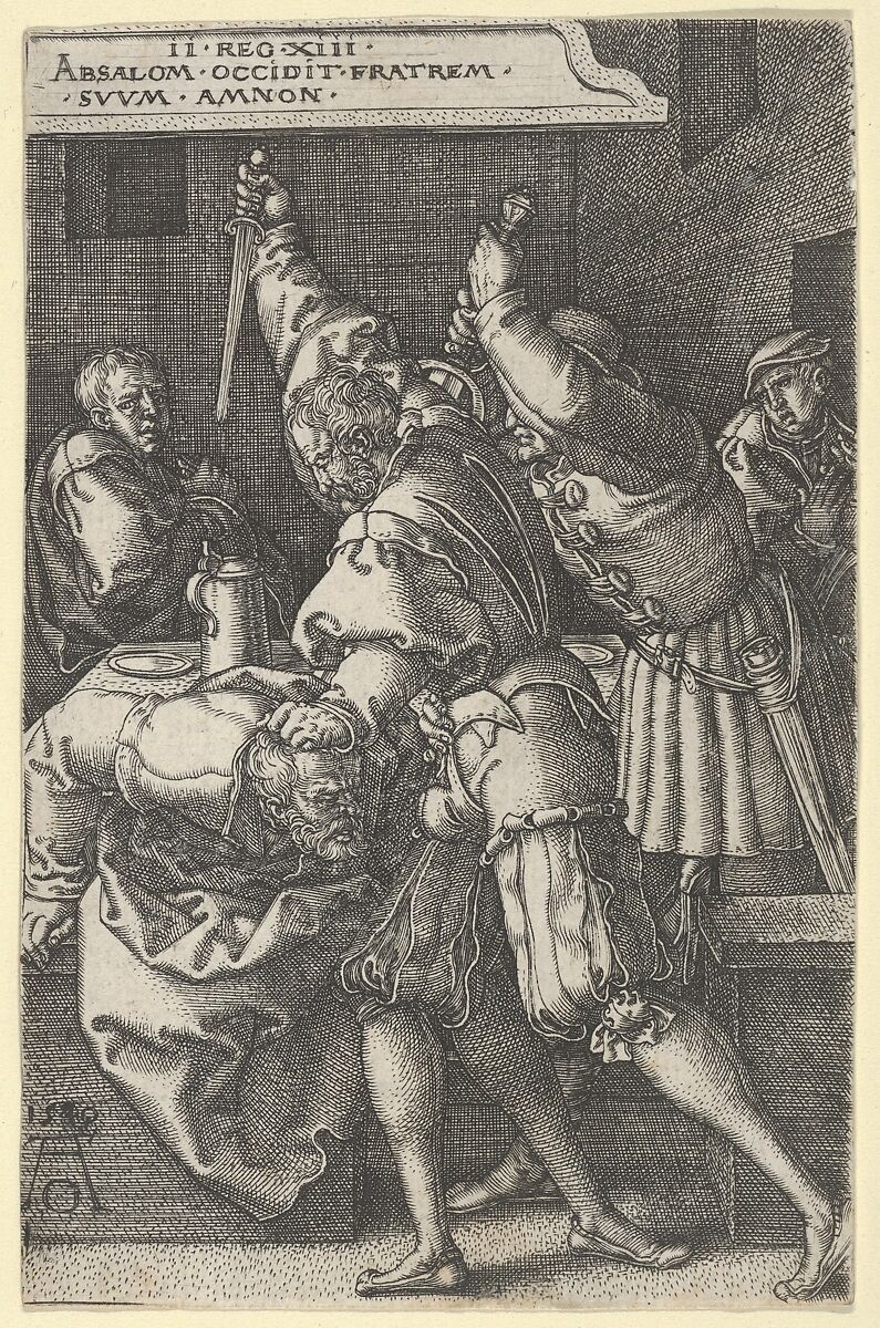 The Servants of Absalom Killing Amnon, from "The Story of Amnon and Tamar", Heinrich Aldegrever (German, Paderborn ca. 1502–1555/1561 Soest), Engraving; first state of two (New Hollstein) 