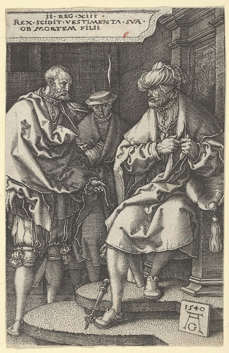 David Tearing His Clothes in Grief, from "The Story of Amnon and Tamar", Heinrich Aldegrever (German, Paderborn ca. 1502–1555/1561 Soest), Engraving; first state of two 