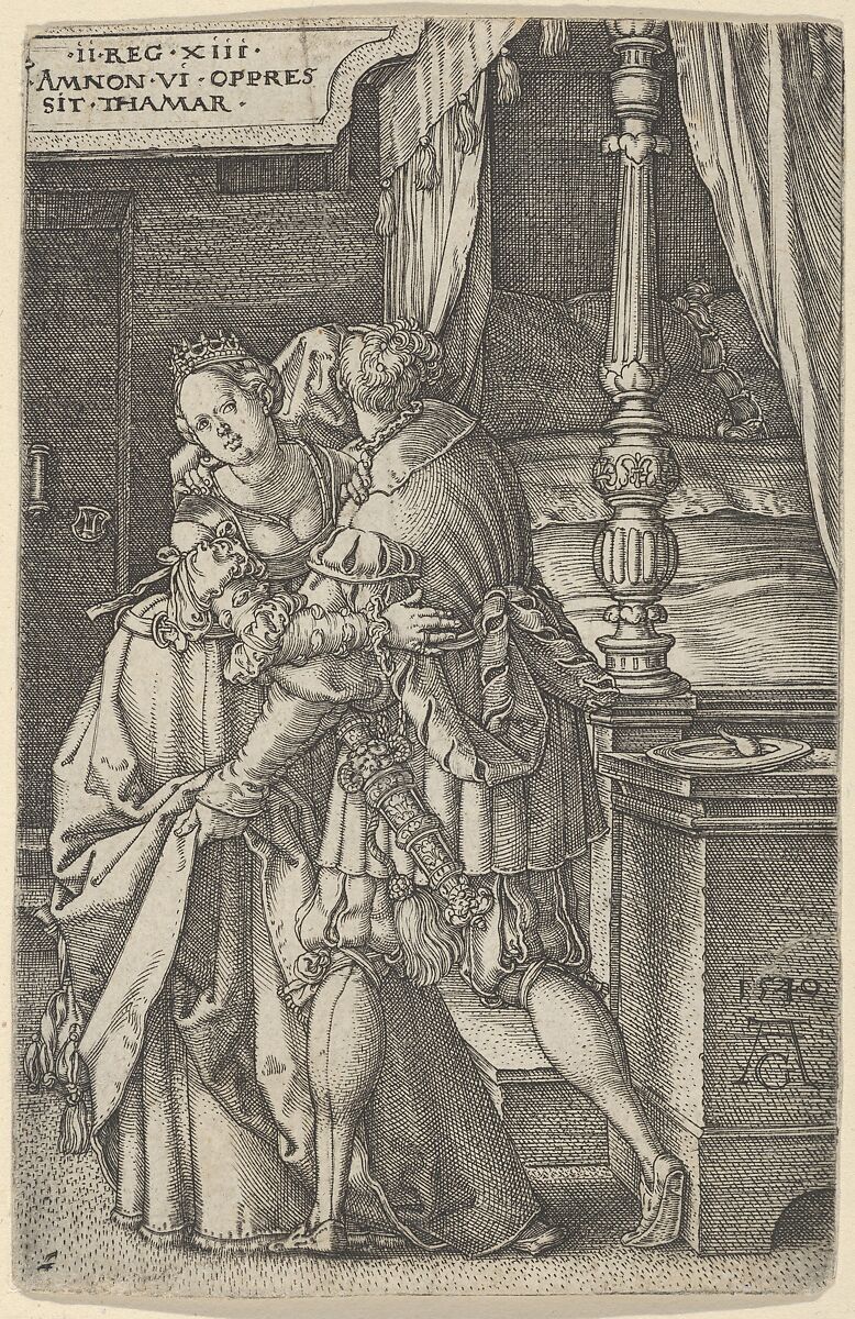 Amnon Violating Tamar, Heinrich Aldegrever (German, Paderborn ca. 1502–1555/1561 Soest), Engraving; second state of two 