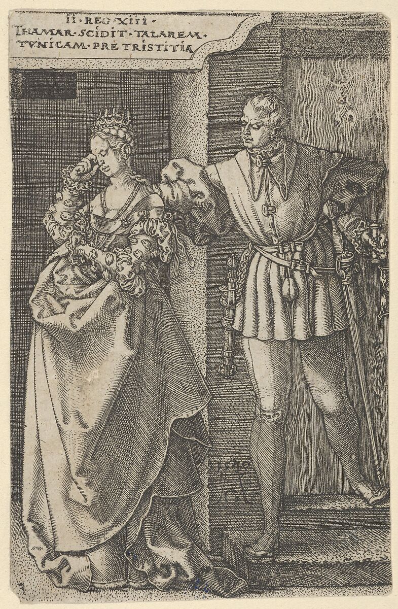 Tamar Turned Out of Amnon's House, Heinrich Aldegrever (German, Paderborn ca. 1502–1555/1561 Soest), Engraving; second state of two (New Hollstein) 