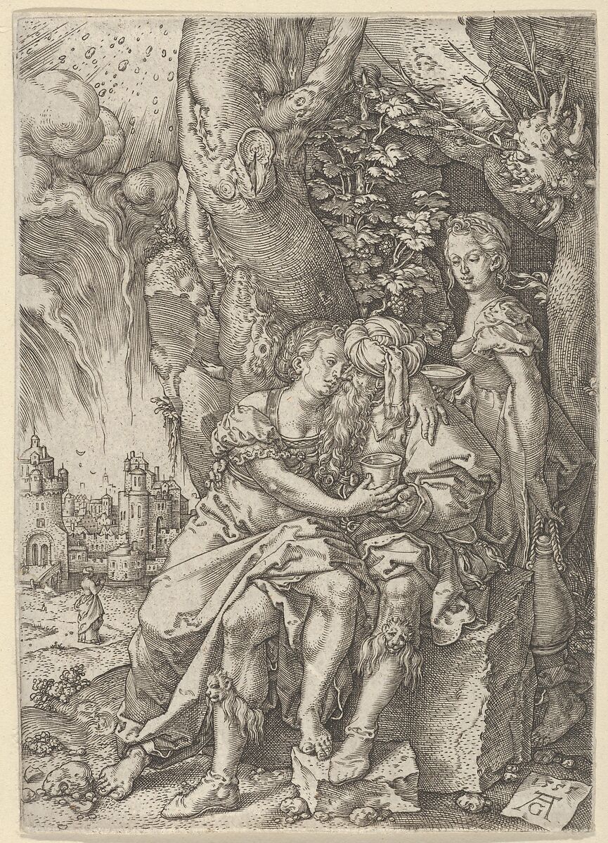 Lot with His Daughters, from The Story of Lot, Heinrich Aldegrever (German, Paderborn ca. 1502–1555/1561 Soest), Engraving 