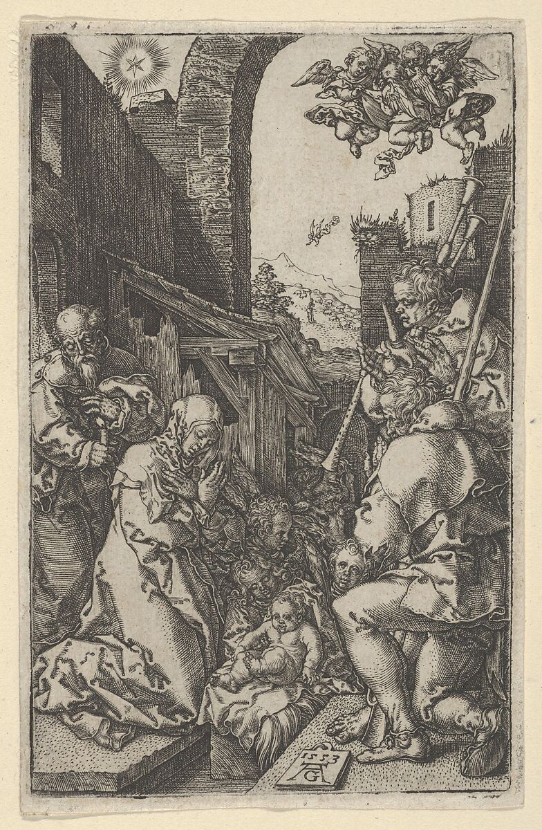 The Adoration of the Shepherds, Heinrich Aldegrever (German, Paderborn ca. 1502–1555/1561 Soest), Engraving 