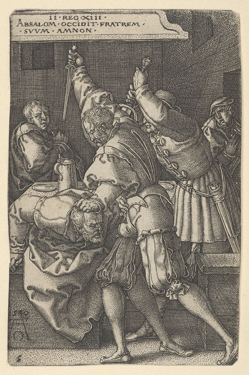 The Servants of Absalom Killing Amnon, Heinrich Aldegrever (German, Paderborn ca. 1502–1555/1561 Soest), Engraving; second state of two (New Hollstein) 