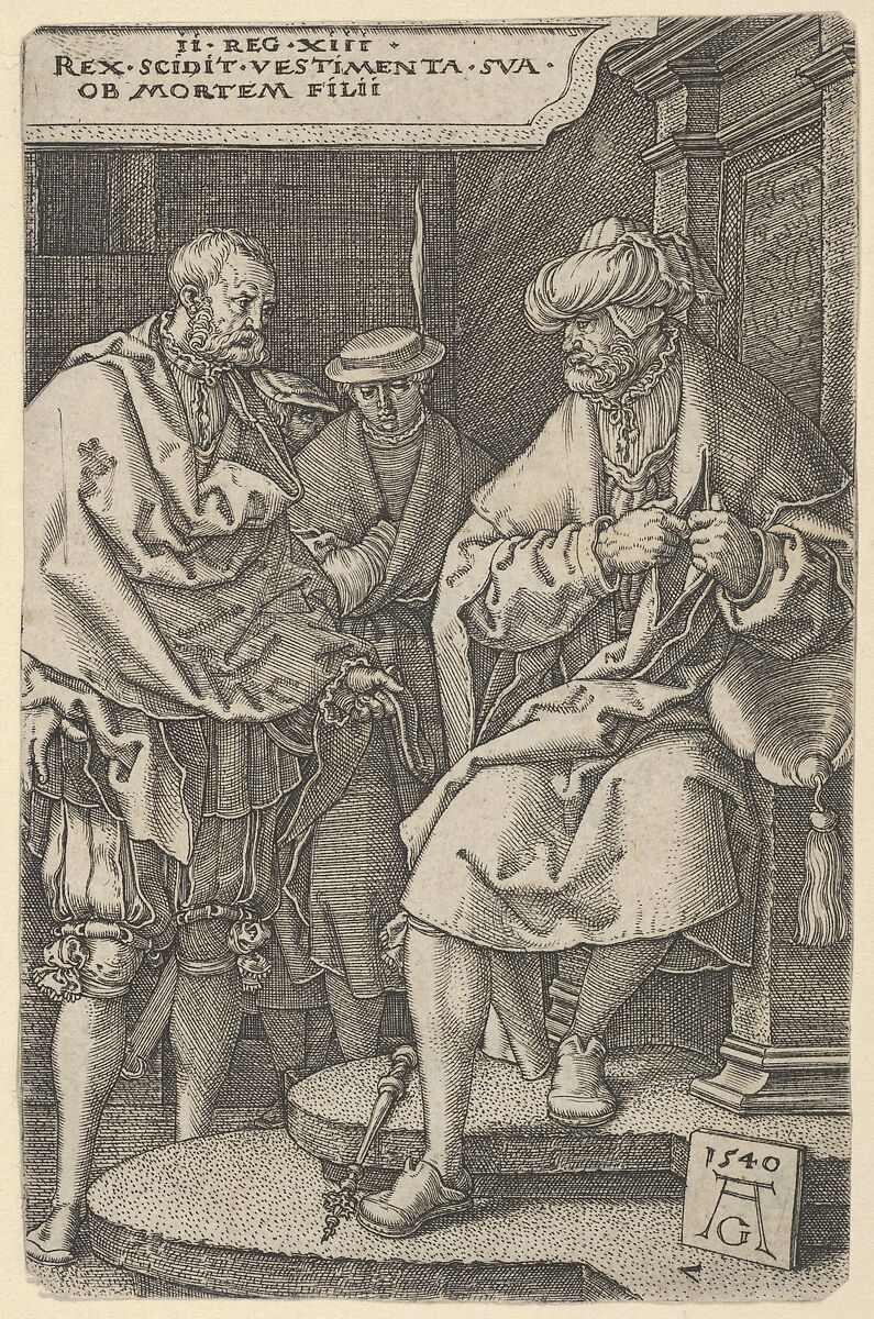 David Tearing His Clothes in Grief, Heinrich Aldegrever (German, Paderborn ca. 1502–1555/1561 Soest), Engraving; second state of two (New Hollstein) 
