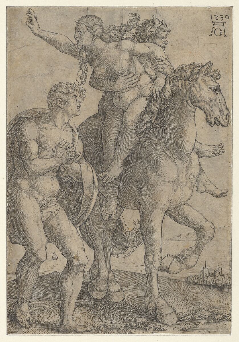 Rape of a Woman by a Satyr, Heinrich Aldegrever (German, Paderborn ca. 1502–1555/1561 Soest), Engraving; first state of two 
