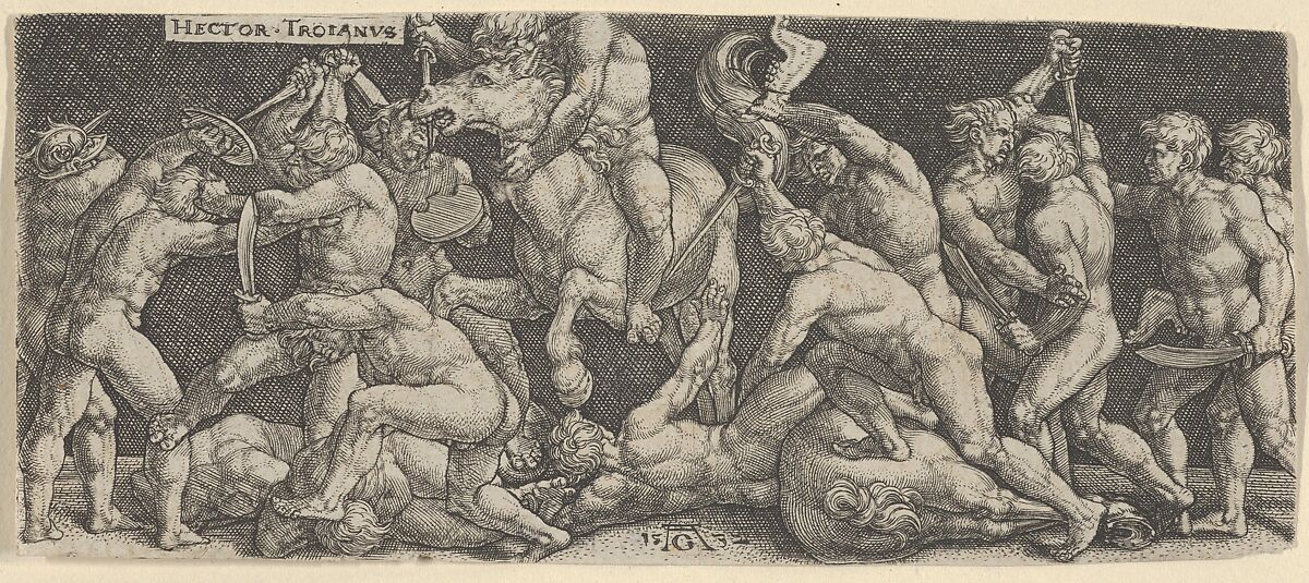 Hector Fighting the Greeks, Heinrich Aldegrever (German, Paderborn ca. 1502–1555/1561 Soest), Engraving 