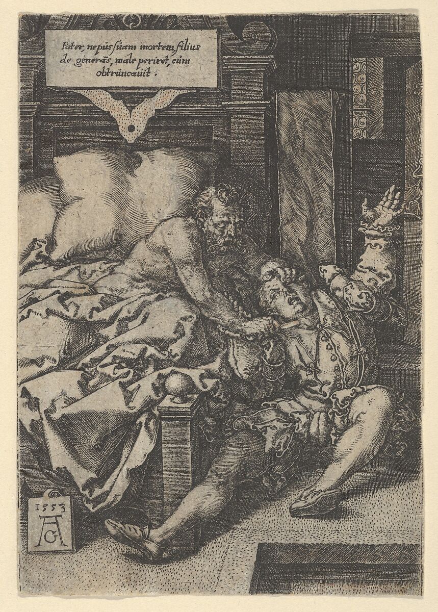 Judge Herkinbald (Archambauld) Stabbing His Nephew, Heinrich Aldegrever (German, Paderborn ca. 1502–1555/1561 Soest), Engraving 