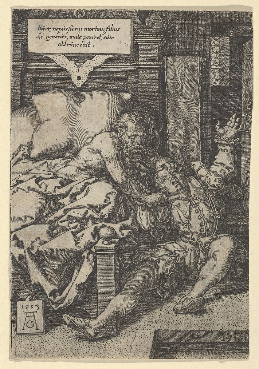 Judge Herkinbald (Archambauld) Stabbing His Nephew, Heinrich Aldegrever (German, Paderborn ca. 1502–1555/1561 Soest), Engraving 