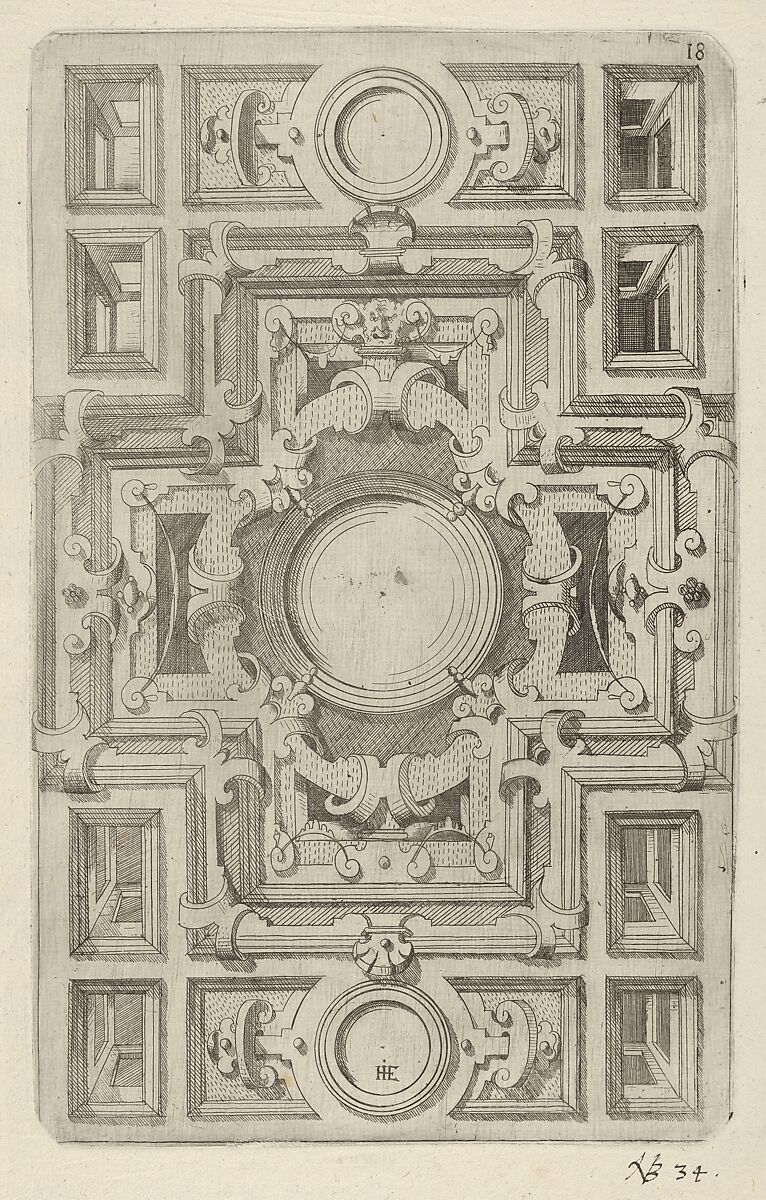 Design for a Ceiling with Strapwork and a Cross-shaped Center, Hans Jakob Ebelmann (German, Speyer ca. 1570–ca. 1625 Speyer), Etching and engraving 