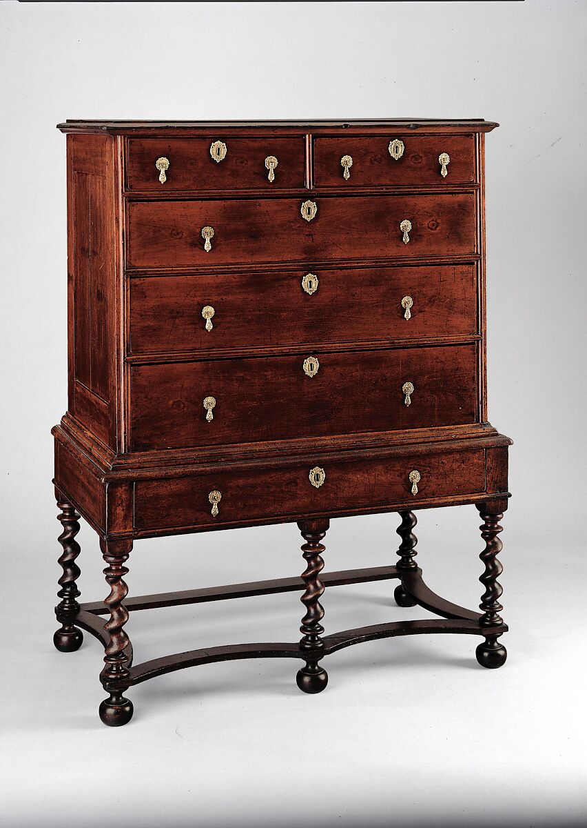 High chest of drawers, Sweet gum, yellow poplar, yellow pine, white oak, American or British