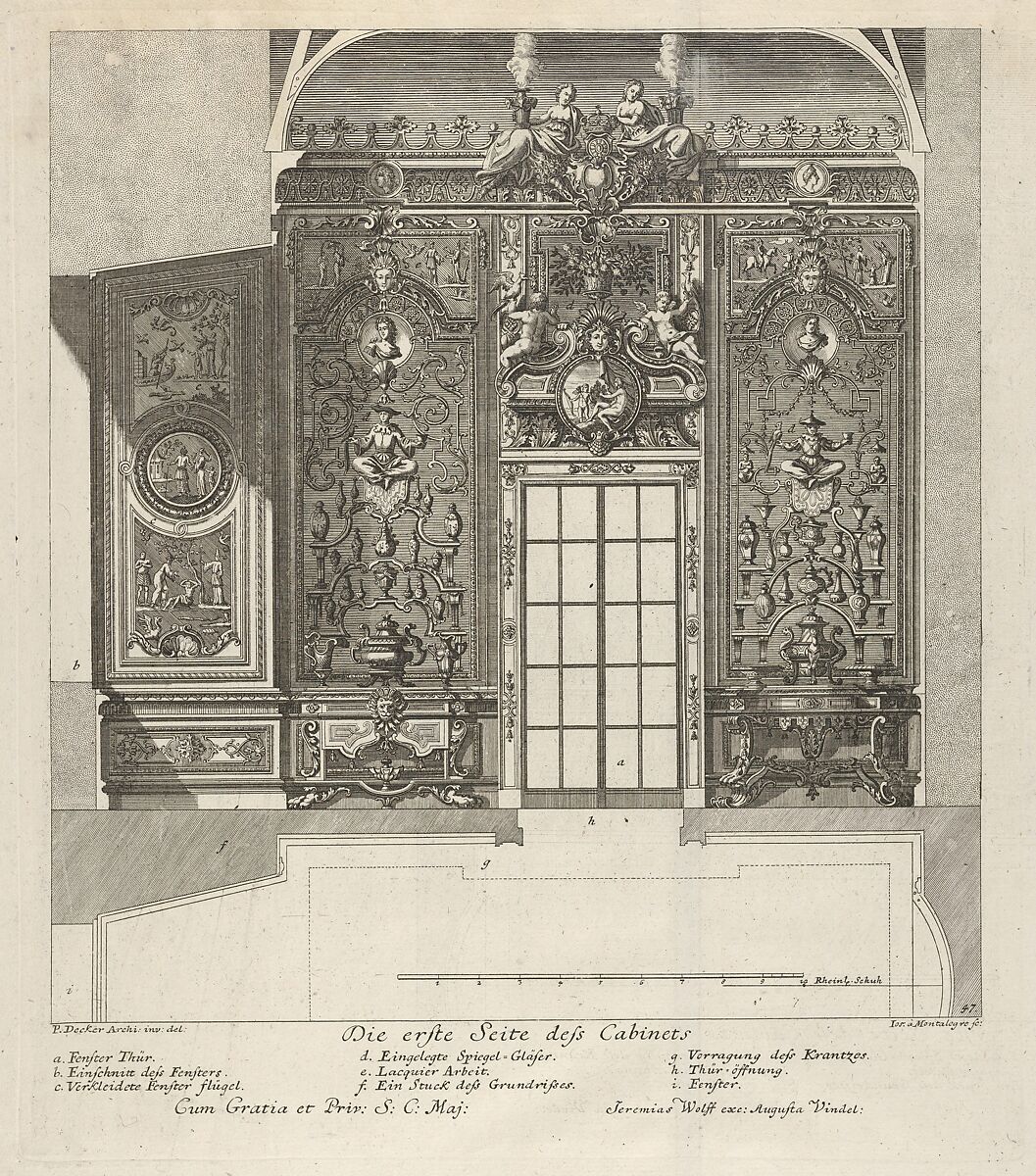 The First Wall of the Porcelain Room, from: 'Fürstlicher Baumeister Oder: Architectura civilis', Paul Decker the Elder (German, 1677–1713), Engraving 