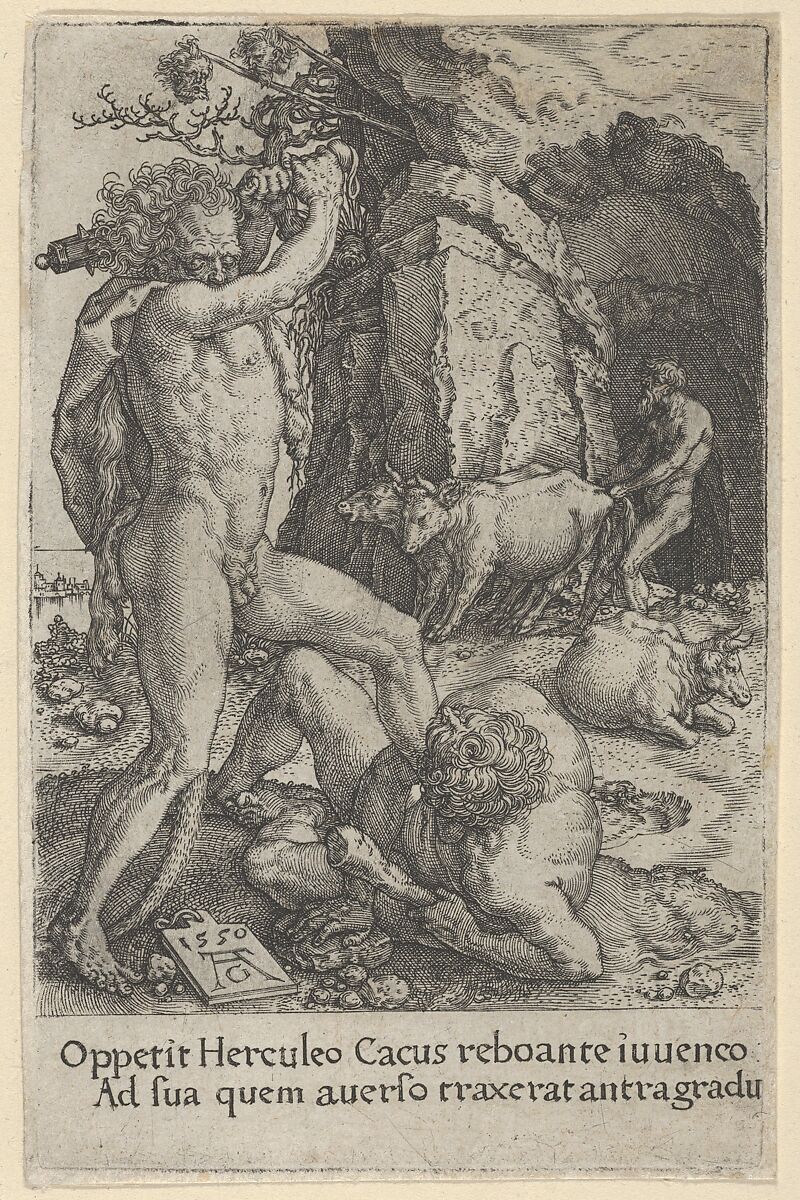 Hercules Killing Cacus, from The Labors of Hercules, Heinrich Aldegrever (German, Paderborn ca. 1502–1555/1561 Soest), Engraving 