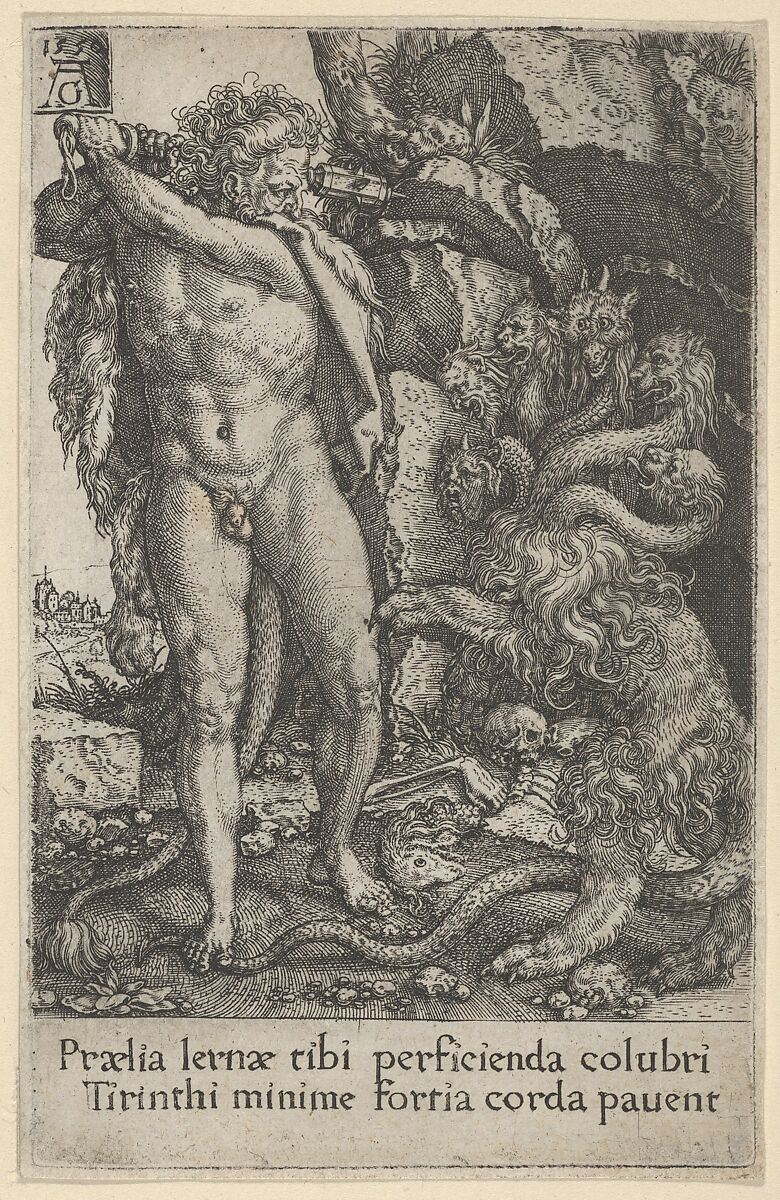 Hercules Fighting the Hydra of Lerna, from The Labors of Hercules, Heinrich Aldegrever (German, Paderborn ca. 1502–1555/1561 Soest), Engraving 