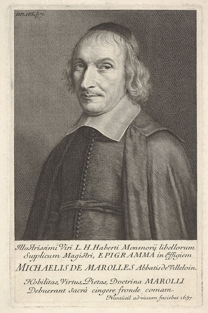 Michel de Marolles, Robert Nanteuil (French, Reims 1623–1678 Paris), Engraving; first state of three (Petitjean & Wickert) 