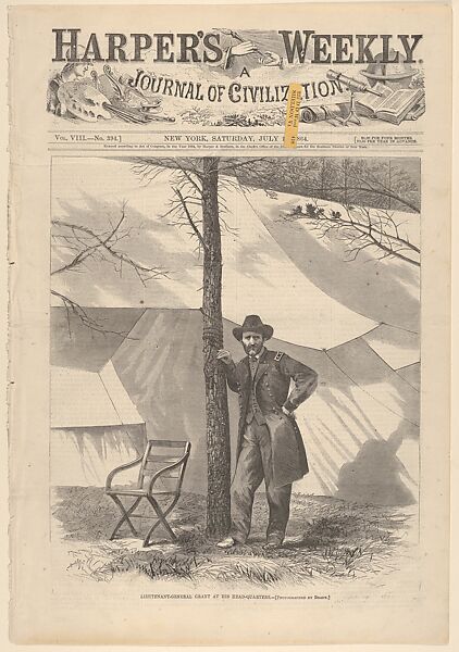 Lieutenant General Grant at his Headquarters (from "Harper's Weekly," Vol. VIII), After a photograph by Mathew B. Brady (American, born Ireland, 1823?–1896 New York), Wood engraving after a photograph 