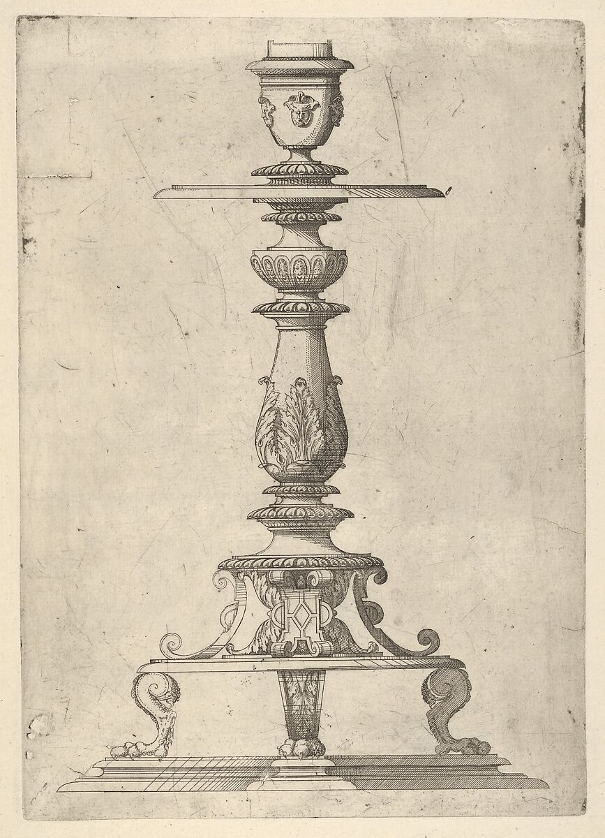 Design for a Candlestick, Jacques Androuet Du Cerceau (French, Paris 1510/12–1585 Annecy), Etching 