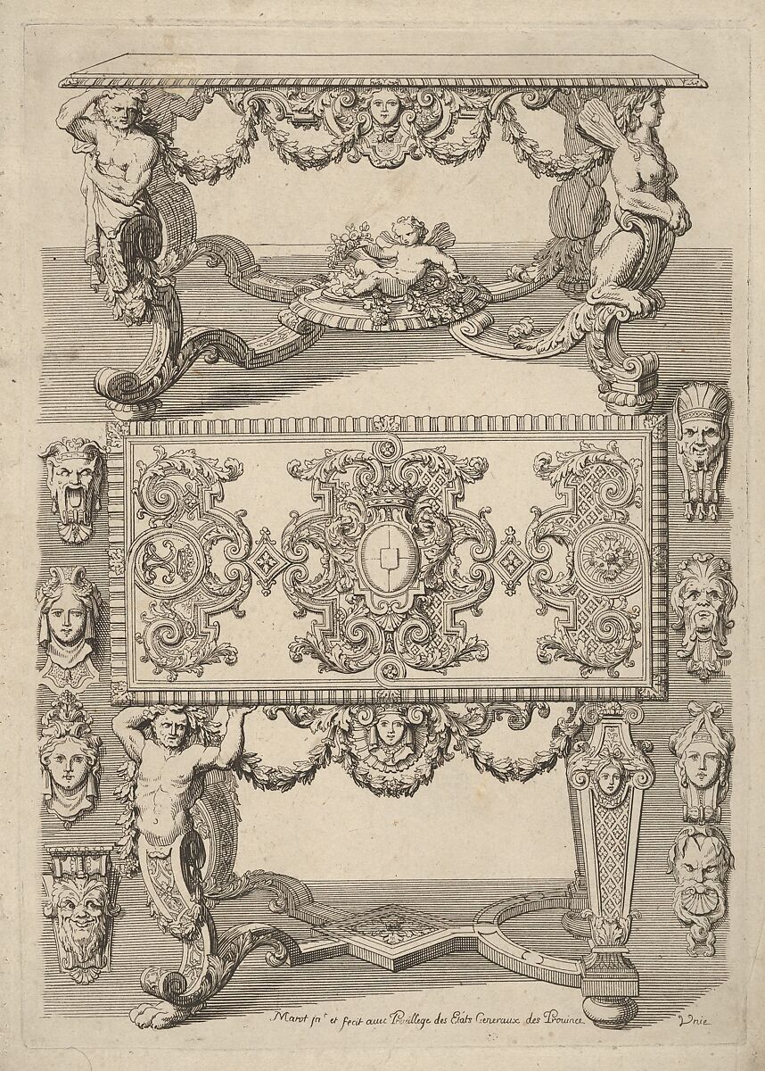 Table Designs, from 'Nouveaux Liure d'Orfevrerie', Daniel Marot the Elder (French, Paris 1661–1752 The Hague), Etching 