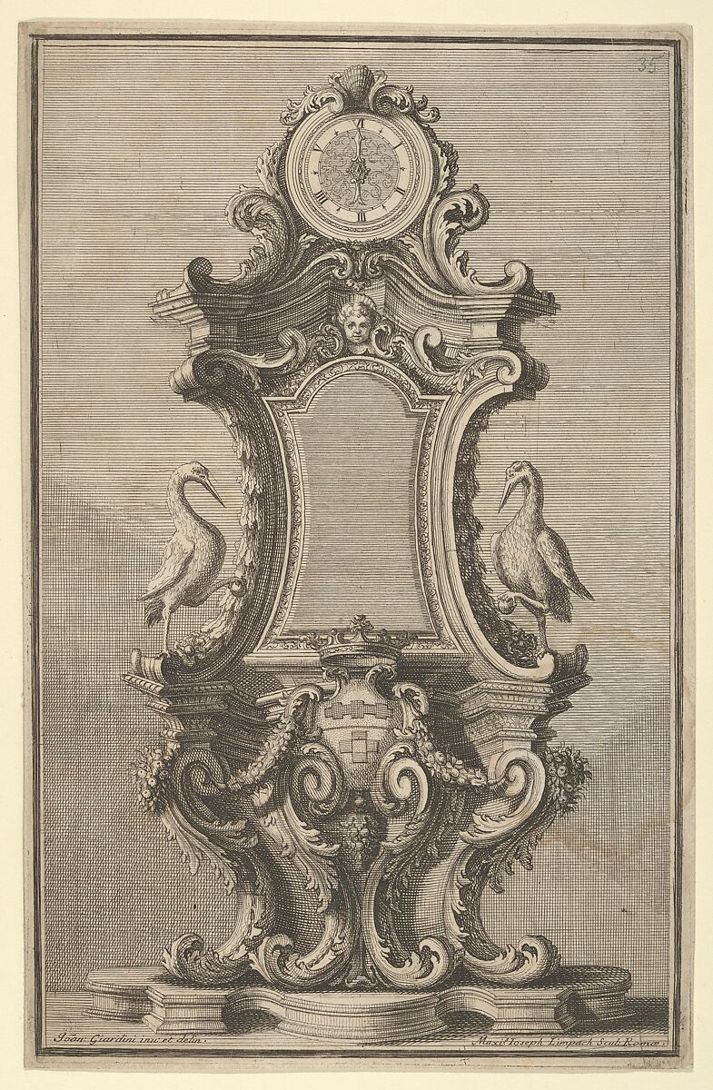 Design for a Clock, from 'Disegni Diversi', Giovanni Giardini (Italian, Forlì 1646–1722 Rome), Etching and engraving 