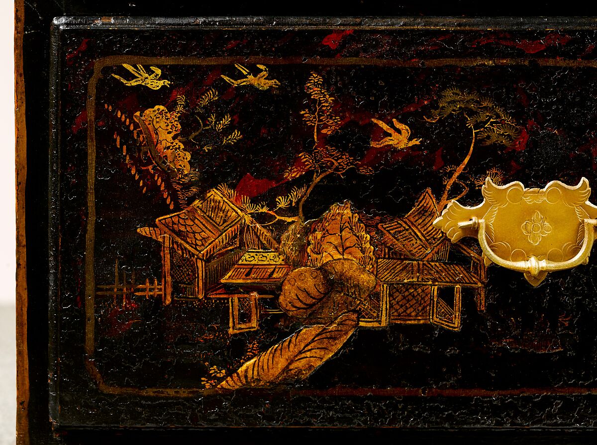 High chest of drawers, Japanned maple, japanned white pine, white pine, japanned birch; brass, American