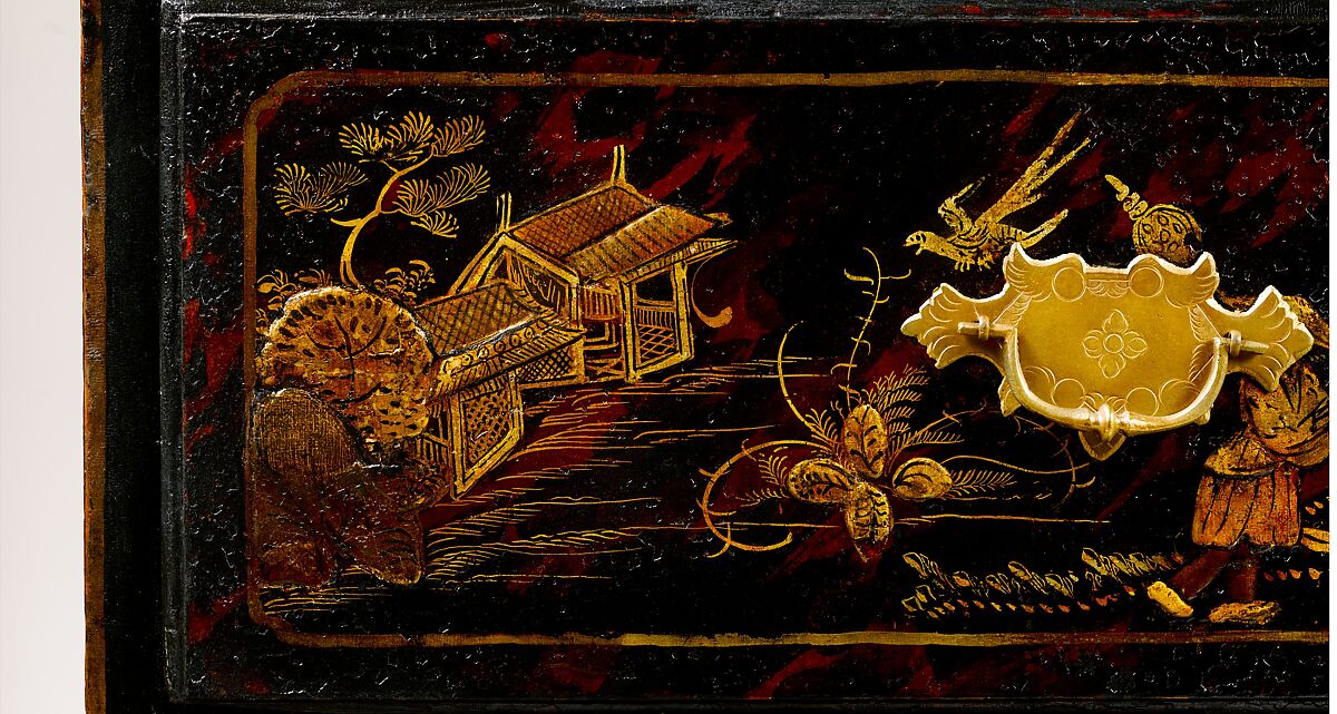 High chest of drawers, Japanned maple, japanned white pine, white pine, japanned birch; brass, American