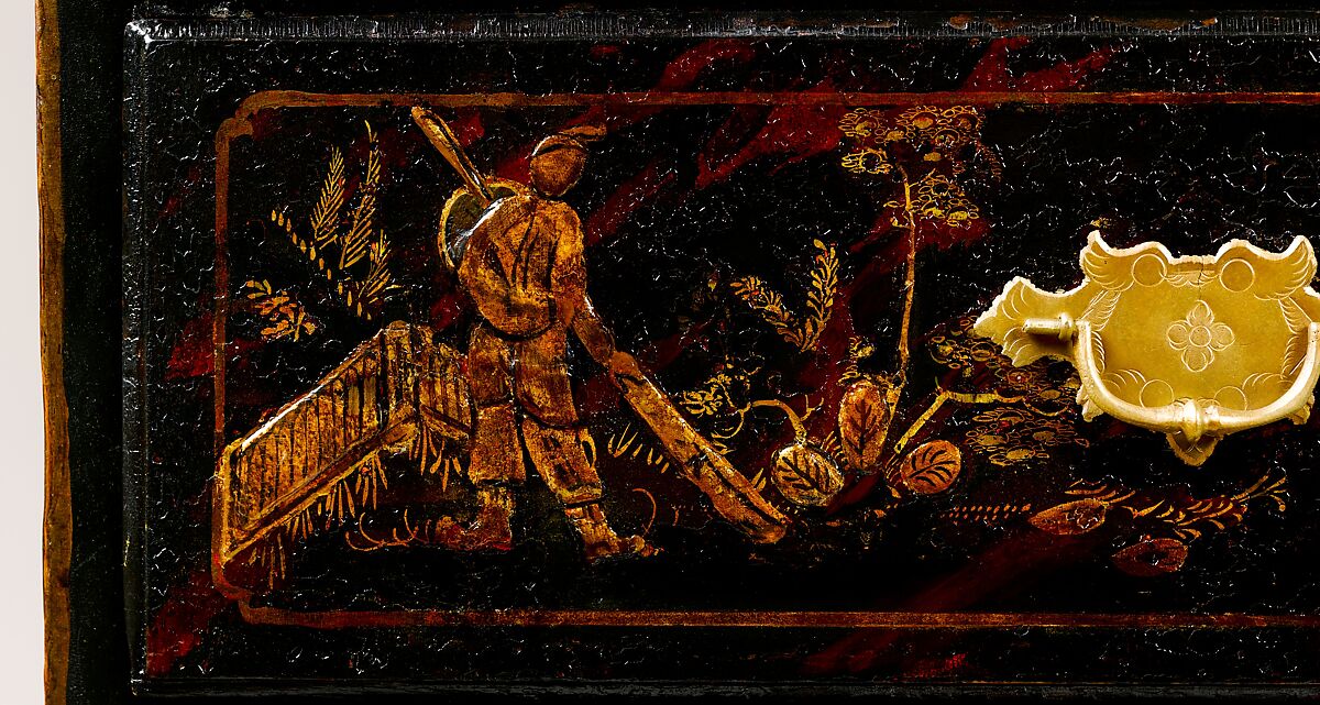 High chest of drawers, Japanned maple, japanned white pine, white pine, japanned birch; brass, American