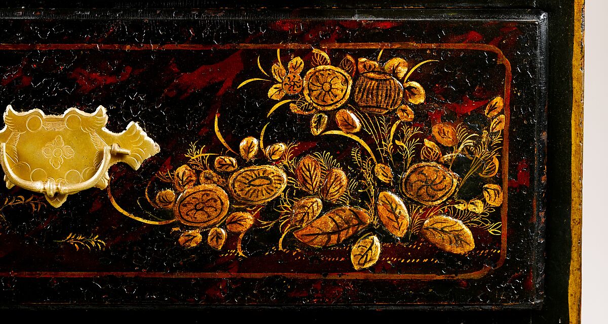 High chest of drawers, Japanned maple, japanned white pine, white pine, japanned birch; brass, American