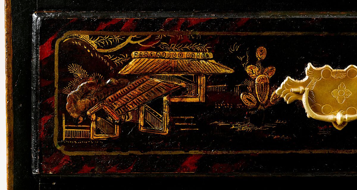 High chest of drawers, Japanned maple, japanned white pine, white pine, japanned birch; brass, American