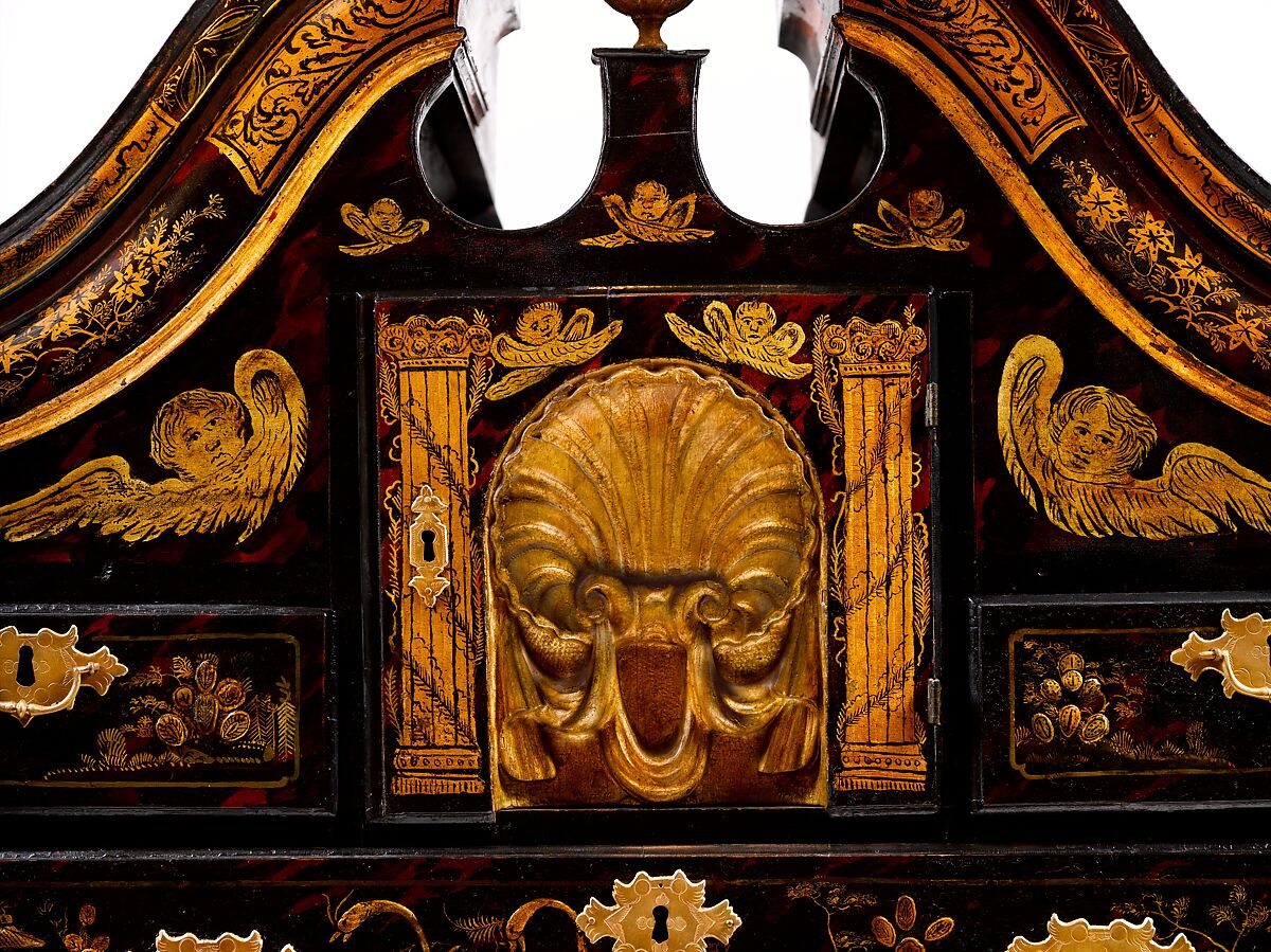 High chest of drawers, Japanned maple, japanned white pine, white pine, japanned birch; brass, American