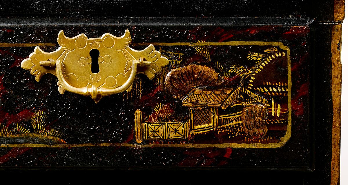 High chest of drawers, Japanned maple, japanned white pine, white pine, japanned birch; brass, American