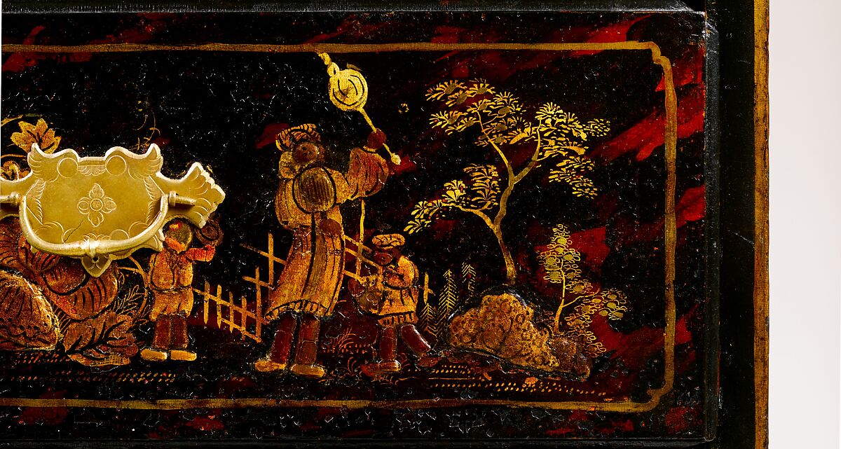 High chest of drawers, Japanned maple, japanned white pine, white pine, japanned birch; brass, American