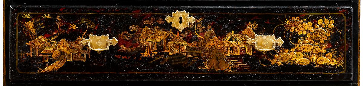 High chest of drawers, Japanned maple, japanned white pine, white pine, japanned birch; brass, American