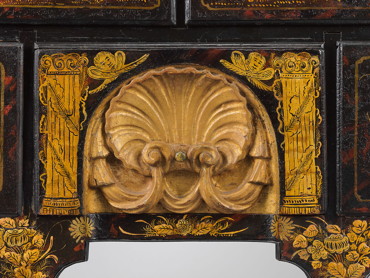 High chest of drawers, Japanned maple, japanned white pine, white pine, japanned birch; brass, American