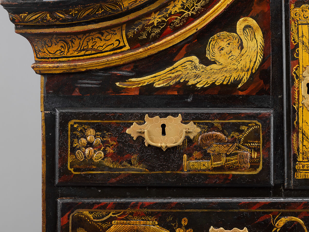 High chest of drawers, Japanned maple, japanned white pine, white pine, japanned birch; brass, American