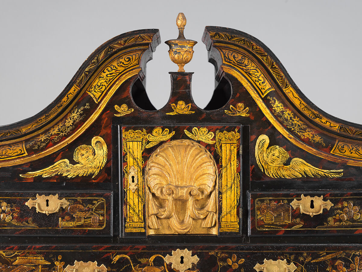 High chest of drawers, Japanned maple, japanned white pine, white pine, japanned birch; brass, American