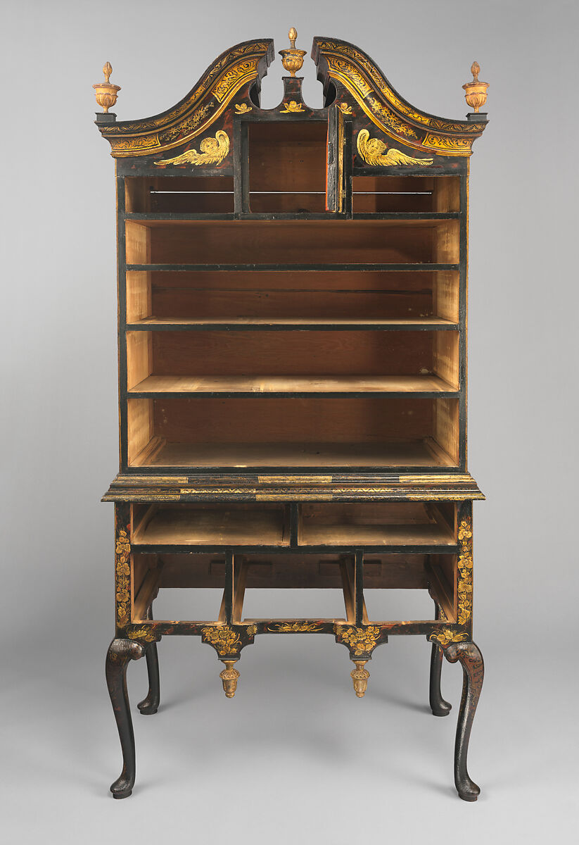 High chest of drawers, Japanned maple, japanned white pine, white pine, japanned birch; brass, American