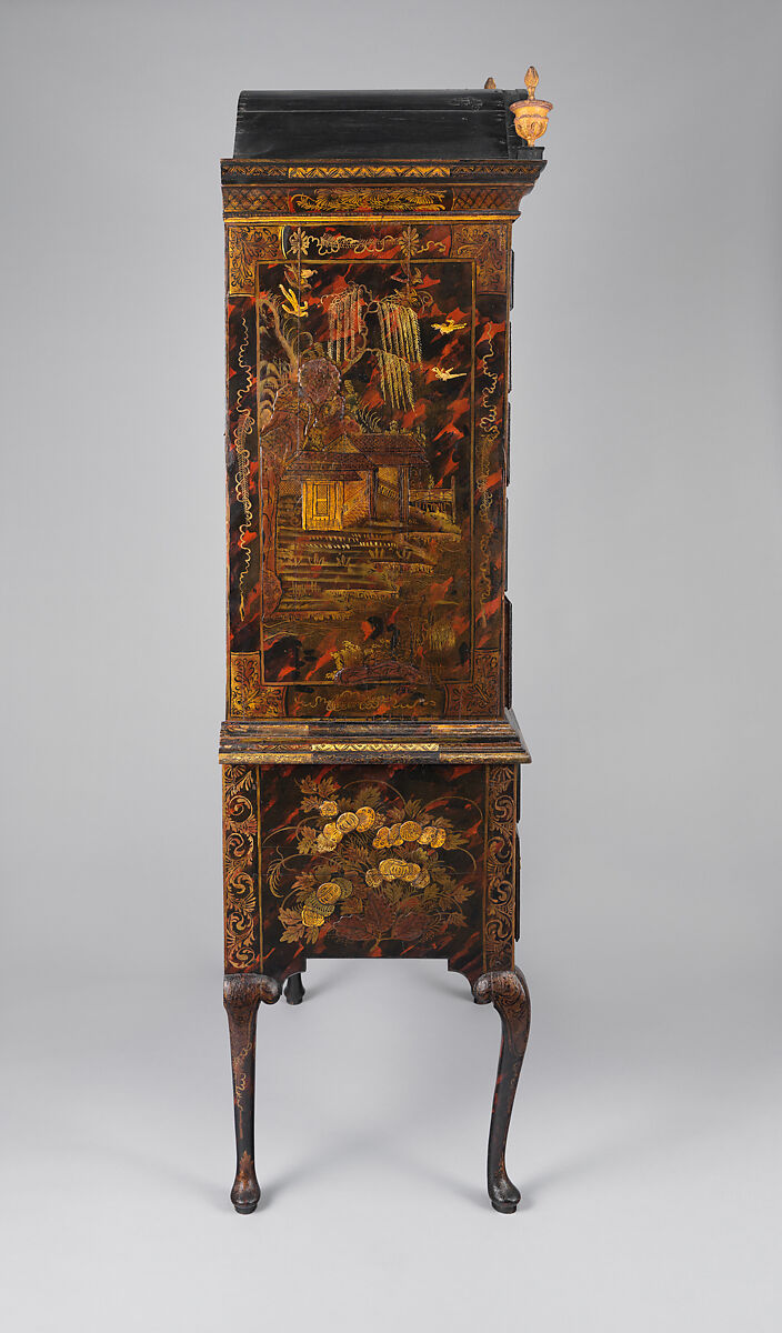 High chest of drawers, Japanned maple, japanned white pine, white pine, japanned birch; brass, American