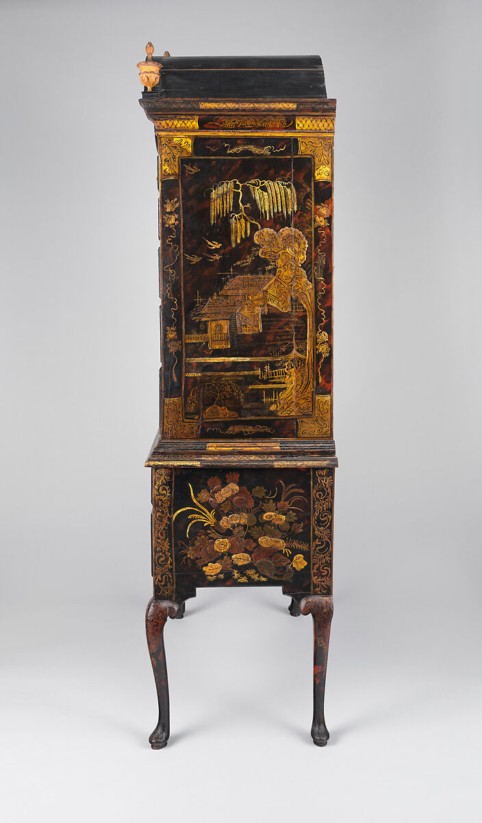 High chest of drawers, Japanned maple, japanned white pine, white pine, japanned birch; brass, American