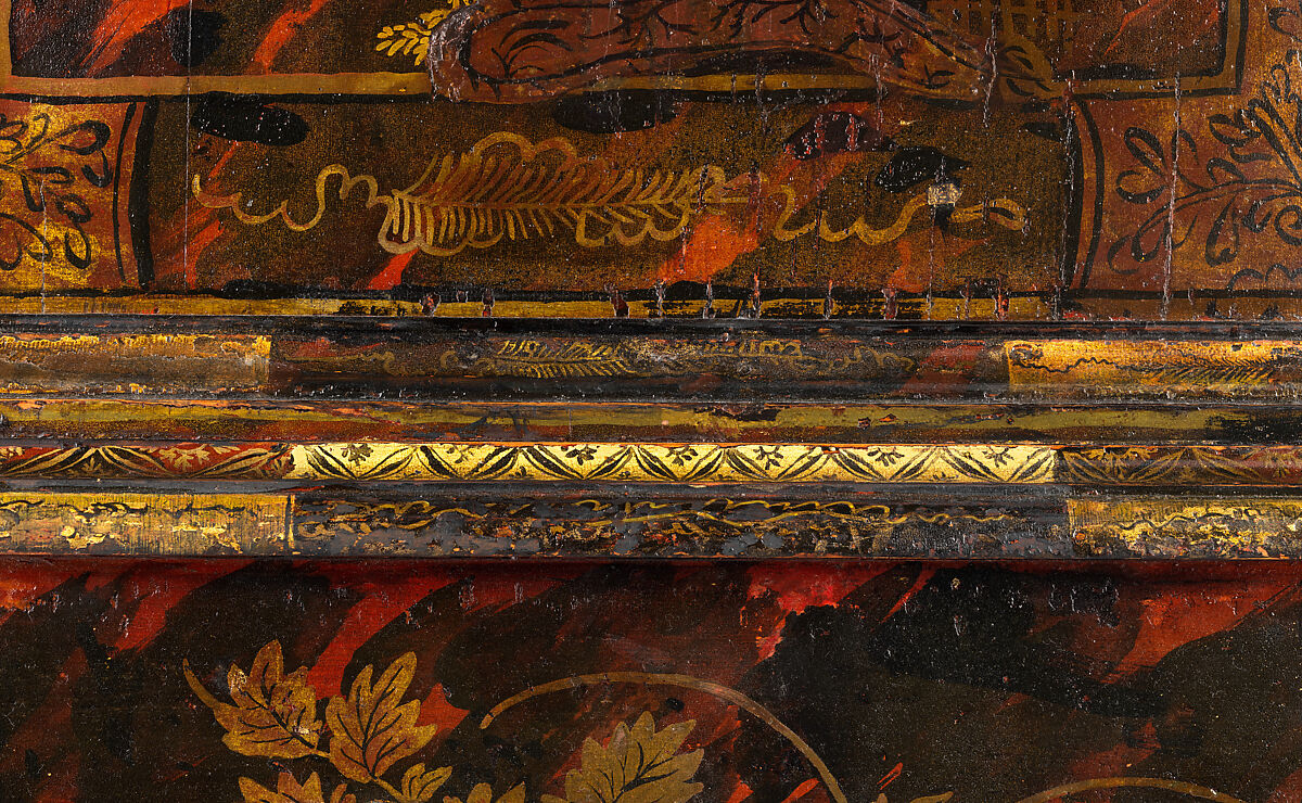 High chest of drawers, Japanned maple, japanned white pine, white pine, japanned birch; brass, American