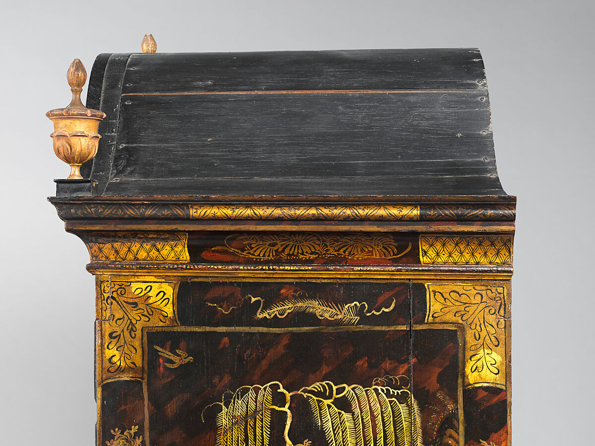 High chest of drawers, Japanned maple, japanned white pine, white pine, japanned birch; brass, American