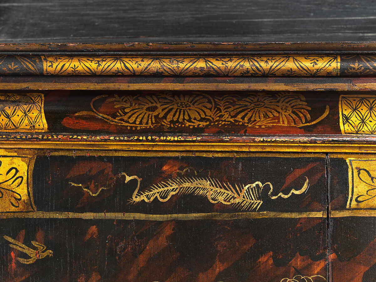 High chest of drawers, Japanned maple, japanned white pine, white pine, japanned birch; brass, American