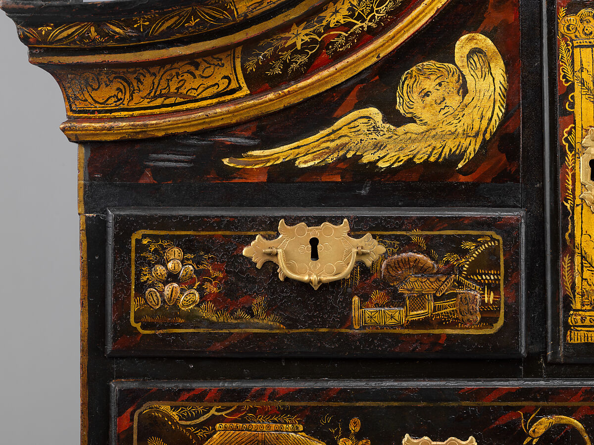 High chest of drawers, Japanned maple, japanned white pine, white pine, japanned birch; brass, American