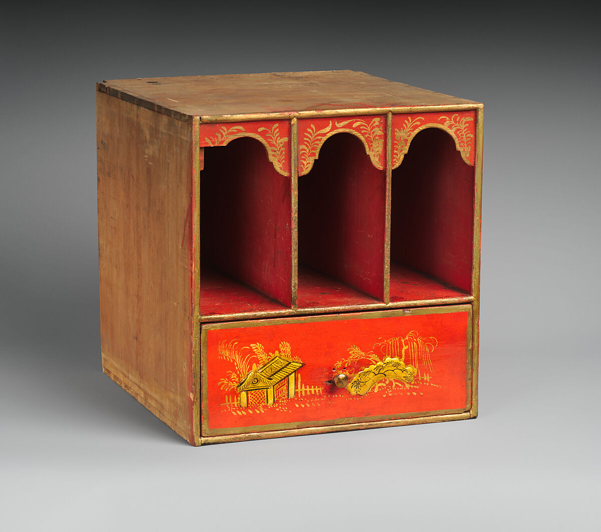 High chest of drawers, Japanned maple, japanned white pine, white pine, japanned birch; brass, American