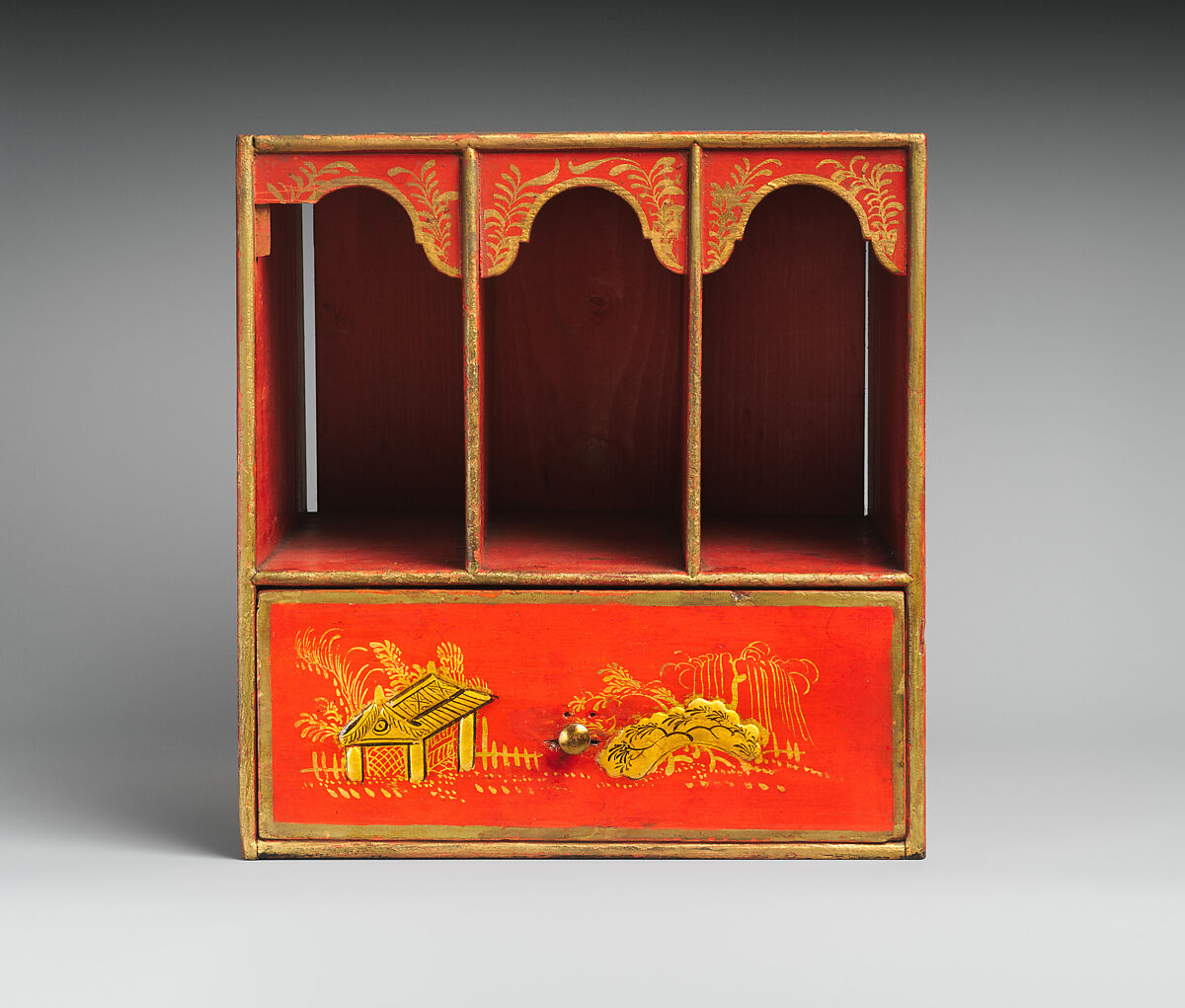 High chest of drawers, Japanned maple, japanned white pine, white pine, japanned birch; brass, American