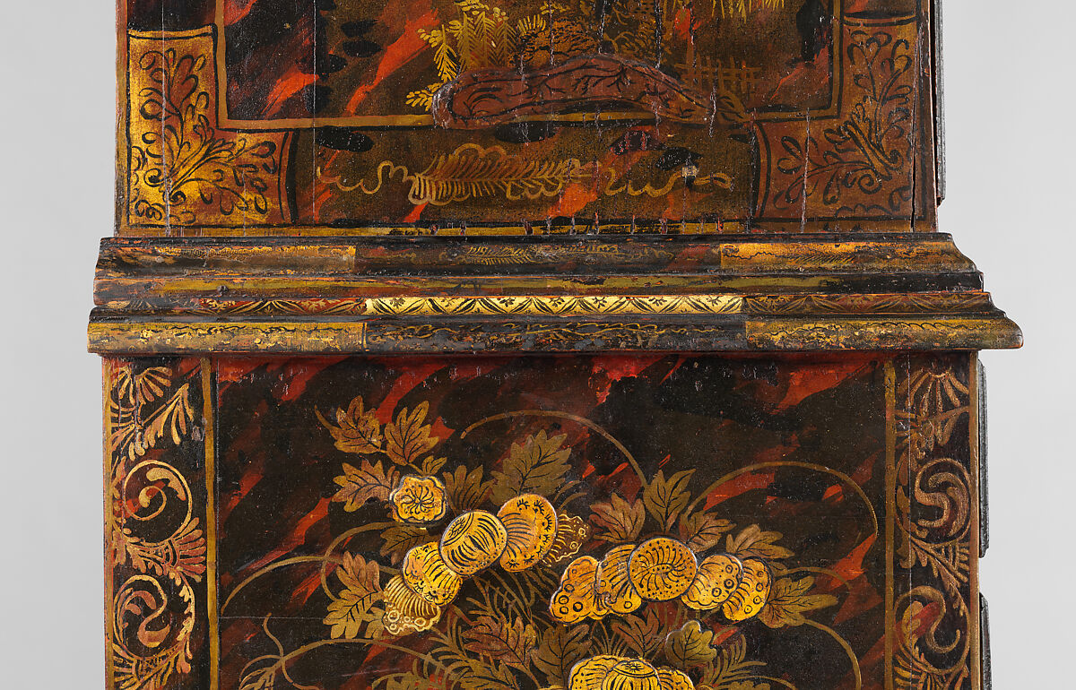 High chest of drawers, Japanned maple, japanned white pine, white pine, japanned birch; brass, American