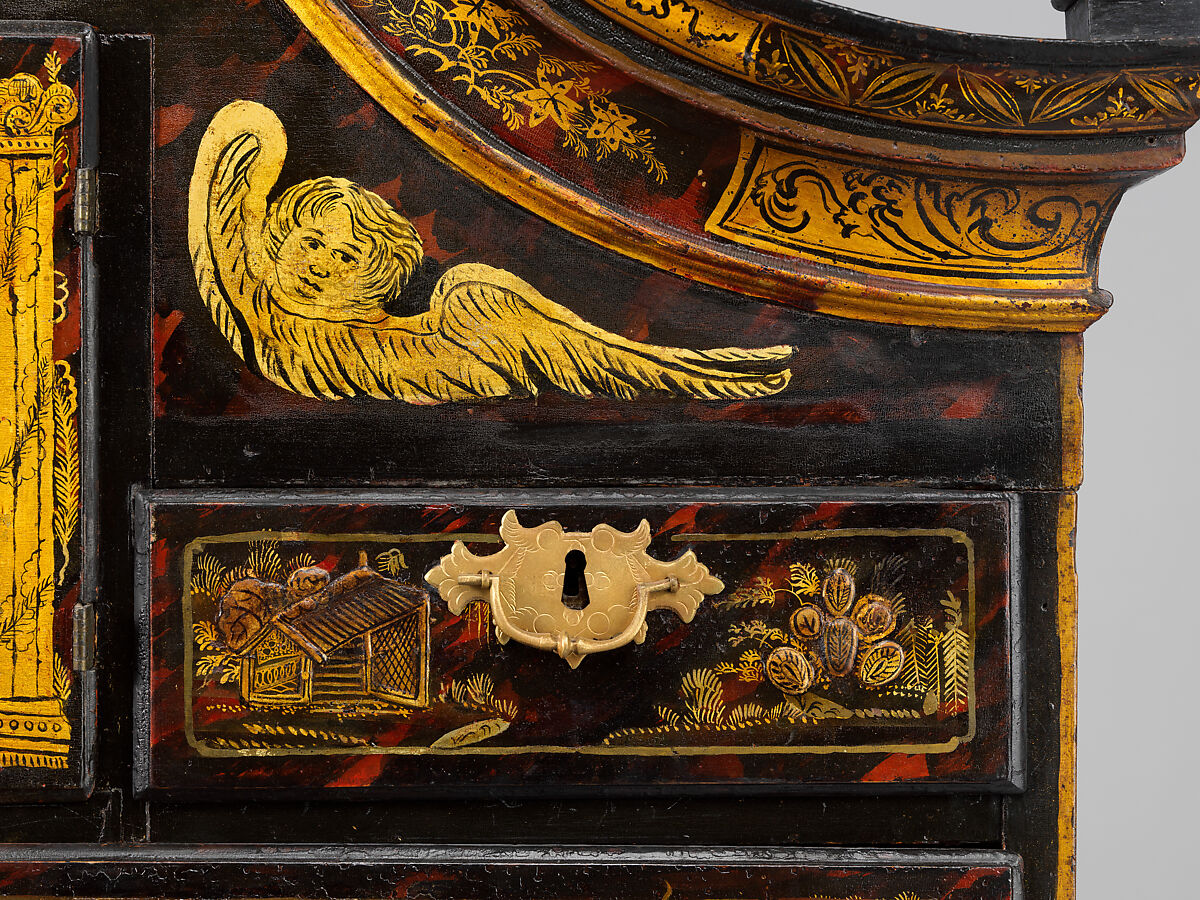 High chest of drawers, Japanned maple, japanned white pine, white pine, japanned birch; brass, American