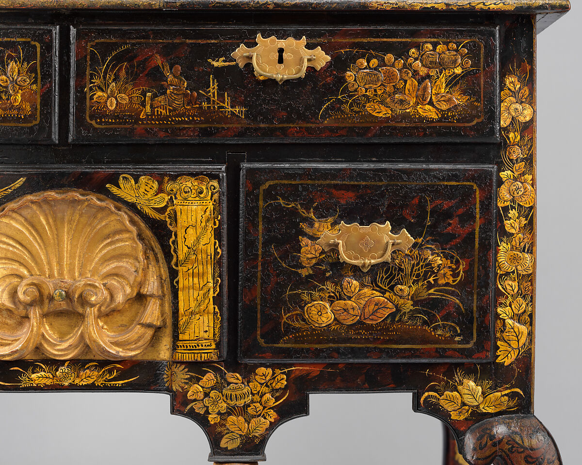 High chest of drawers, Japanned maple, japanned white pine, white pine, japanned birch; brass, American