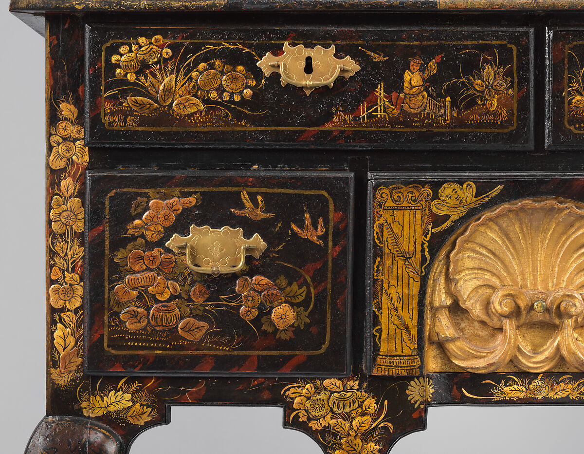 High chest of drawers, Japanned maple, japanned white pine, white pine, japanned birch; brass, American