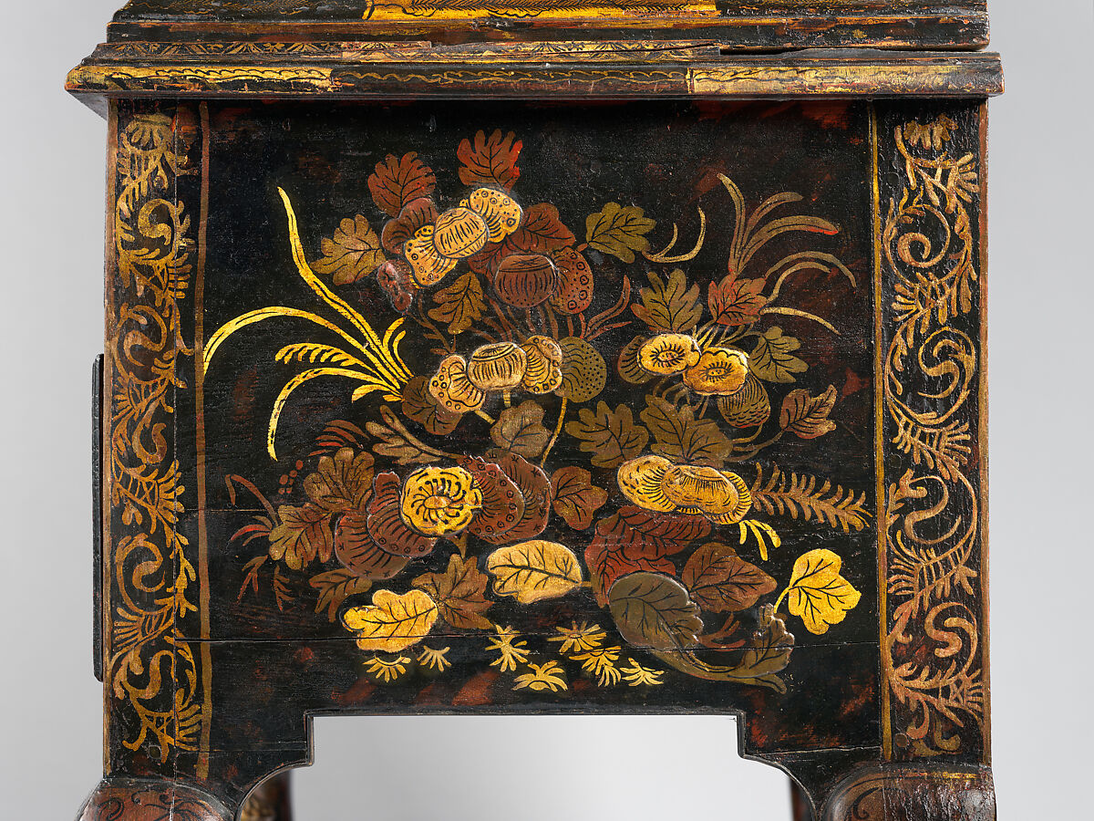 High chest of drawers, Japanned maple, japanned white pine, white pine, japanned birch; brass, American