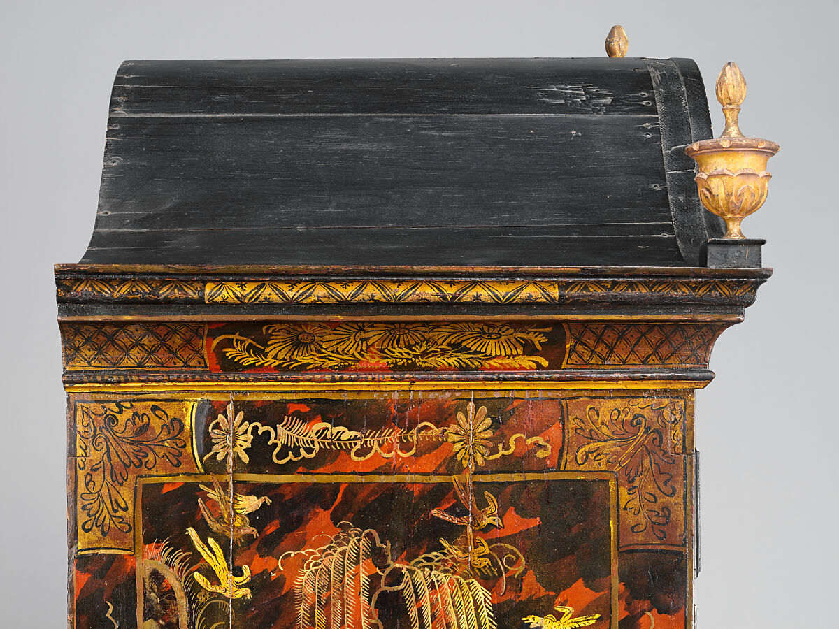 High chest of drawers, Japanned maple, japanned white pine, white pine, japanned birch; brass, American